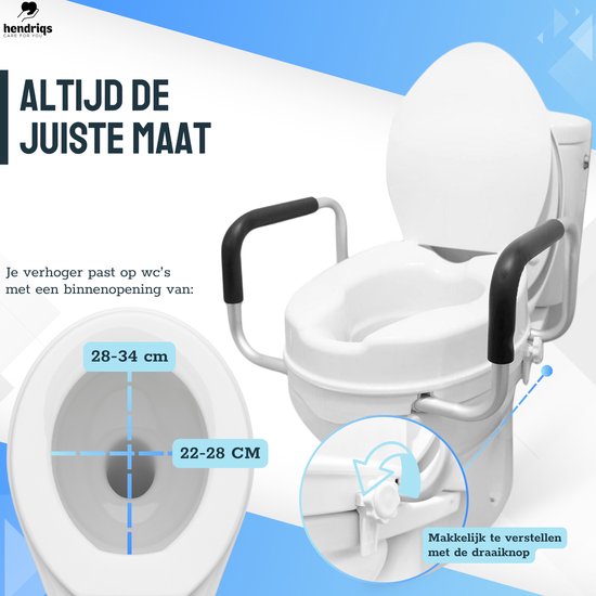 Hendriqs® WC Verhoger 10 cm met Armsteunen & Deksel - Toiletverhoger met Armleuning - Verhoogde WC Bril - Verhoger Volwassenen & Senioren - Toiletstoel in Hoogte Verstelbaar - WC Verhoging - Toiletbril Verhoger