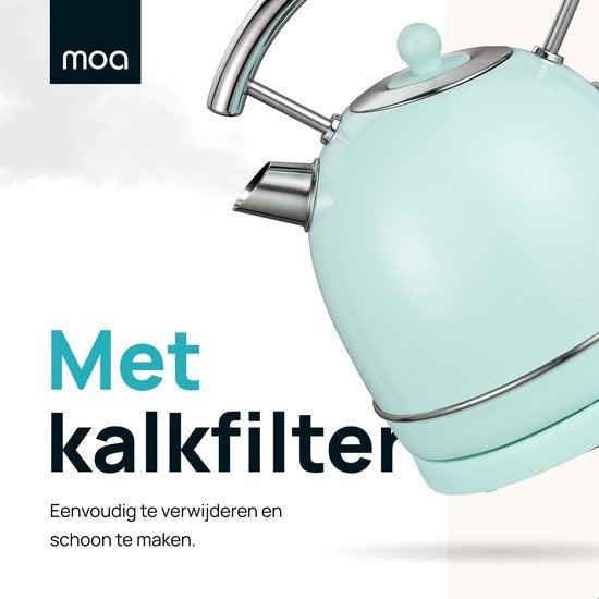 MOA Waterkoker Retro - 1.8L - RVS - BPA vrij - 2200W - 21.30x21.40x28.60 cm - Pastel Groen