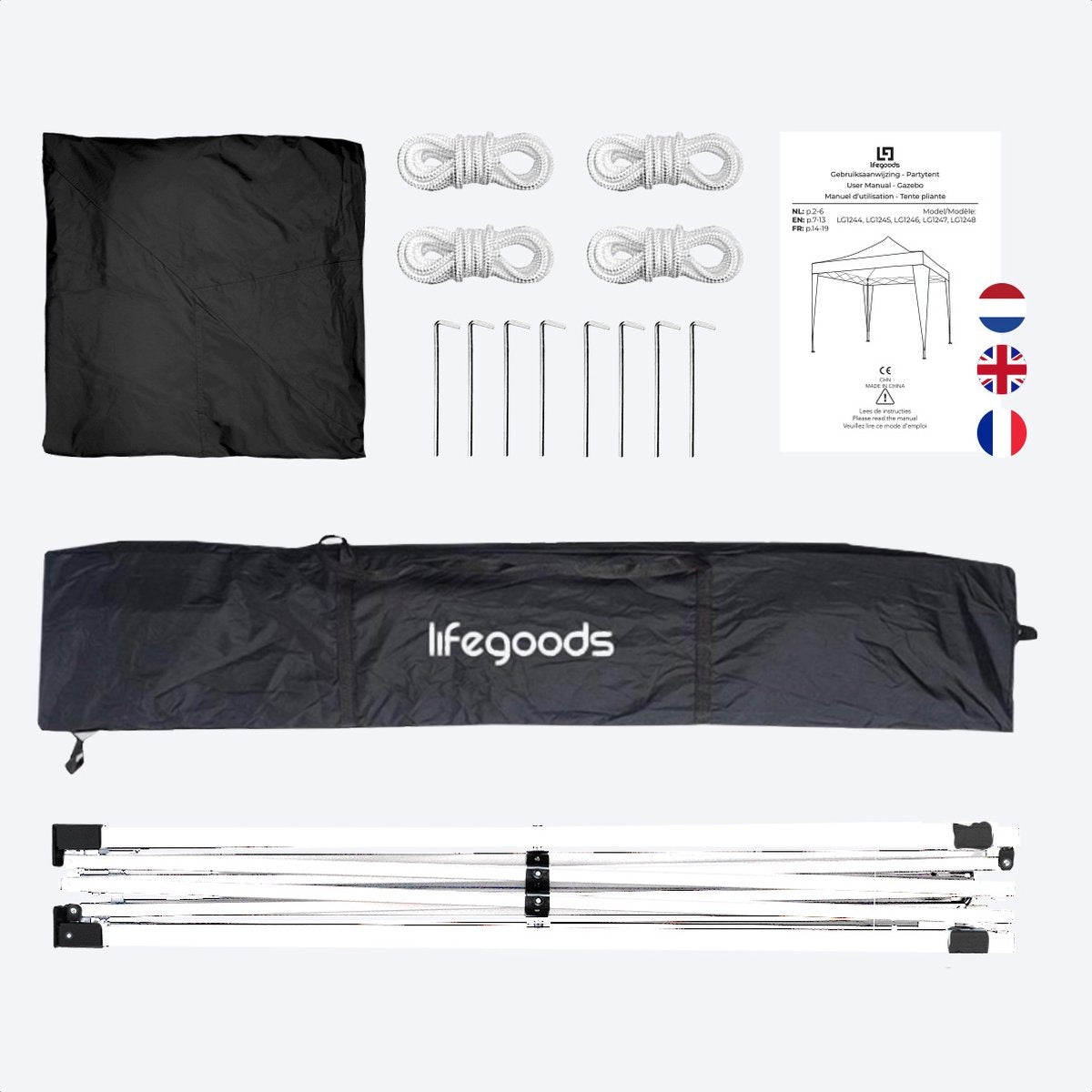 LifeGoods Partytent - Paviljoen - EasyUp - Opvouwbaar - Waterdicht - Met Draagtas - 300 x 300 cm - Zwart