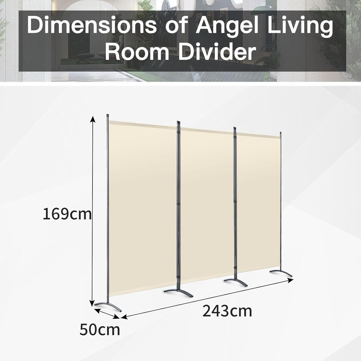 Angel Living Kamerscherm Opvouwbaar - 3 Panelen - 243 x 170 cm - Beige