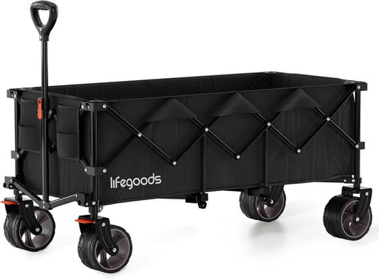 LifeGoods Bolderkar - XXL - Opvouwbaar - 300L - 150KG Draagkracht - Zwart