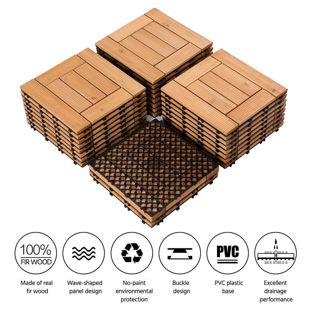 Yaheetech Houten Terrastegels Set van 27 - Dennenhout - 30,5 x 30,5 cm - Inkliksysteem - Antislip - Voor Binnen en Buiten