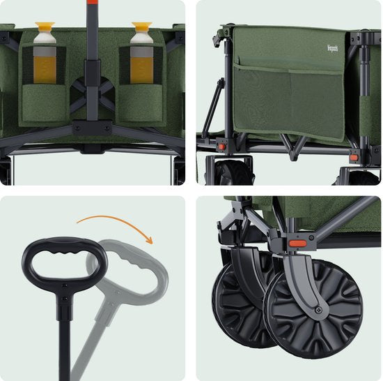 LifeGoods Bolderkar - Opvouwbare Bolderwagen - 130KG - 200L - Uitklapbaar - Met Beschermhoes - Groen