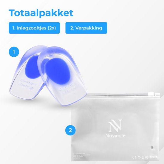 Nuvance - Hielspoor Zooltjes - Hielbeschermers - Inlegzolen - Hielspoor - 2 Stuks voor Maat 39-45 - Blauw