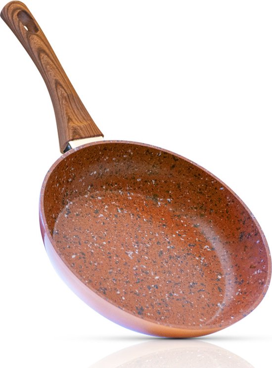 Livington Copper & Stone Pan - 28cm koekenpan- anti-aanbaklaag en krasbestendig - graniet look - binnenste steenlaag voor perfecte warmteverdeling - geschikt voor Ceran, gas, elektrisch, inductie