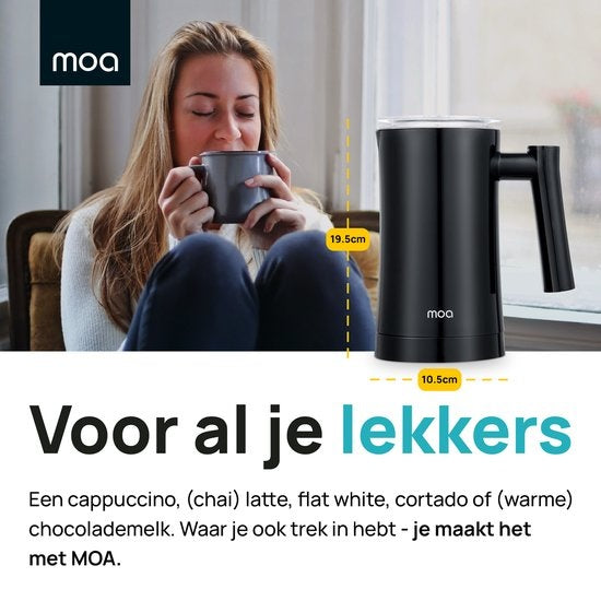 MOA Melkopschuimer Elektrisch - Voor Cappucino en Latte - 3-in-1 - Zwart - BPA-vrij - MF1B