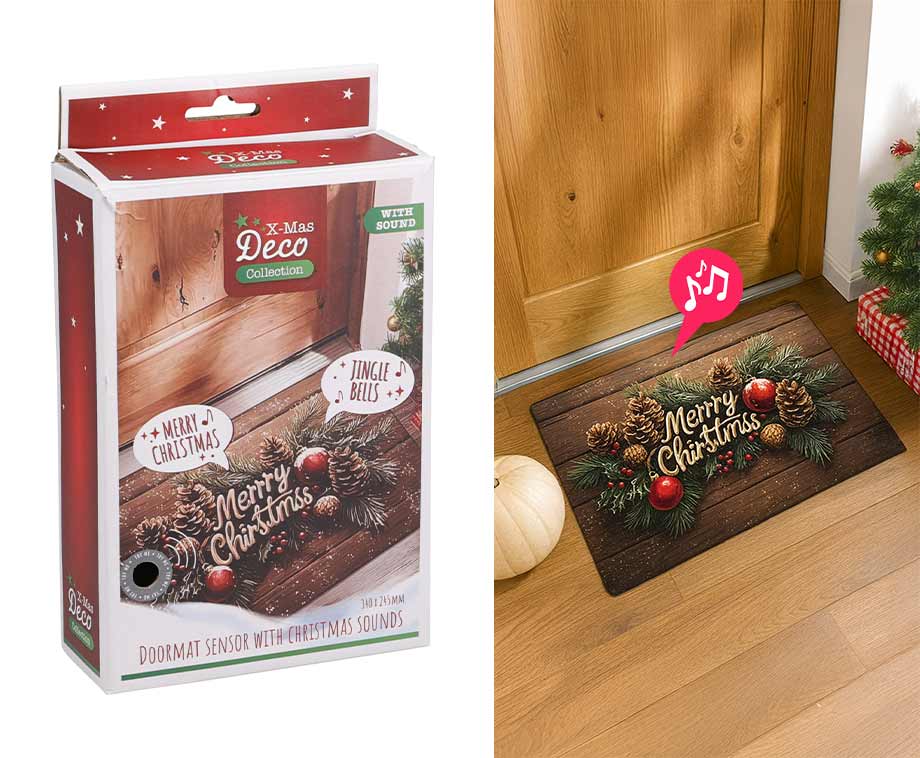 Koopman kerstdeurmat met geluidssensor – 34 x 24,5 cm