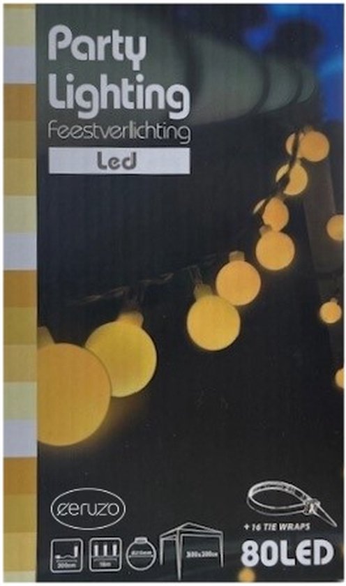Ceruzo Feestverlichting 16 meter - 80 lampjes - Party Tent - Warm Wit-LED- Buitenverlichting