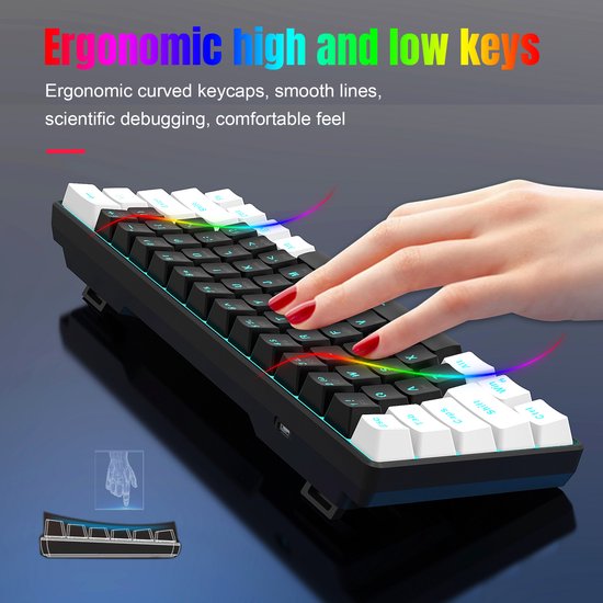 HXSJ V900 - Bedrade Gaming Toetsenbord - Mechanisch - RGB - Blue Switch - 61 Keys - QWERTY Toetsenborden - Zwart wit