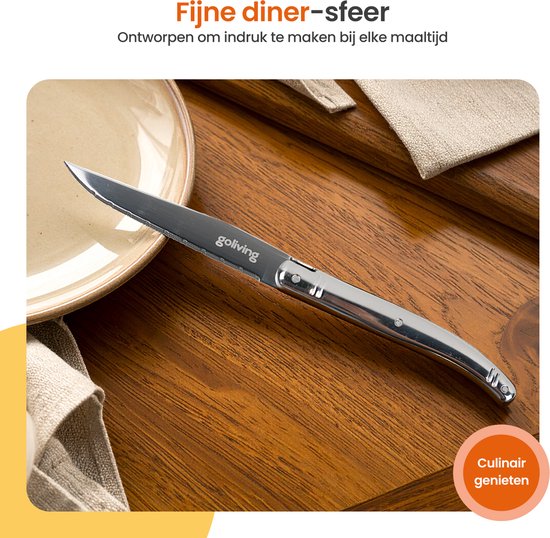 Goliving Steakmessen - Vleesmes - Vaatwasserbestendig - 6-delige Steakmessenset - RVS - Messenset - Kartelmes - Zilver