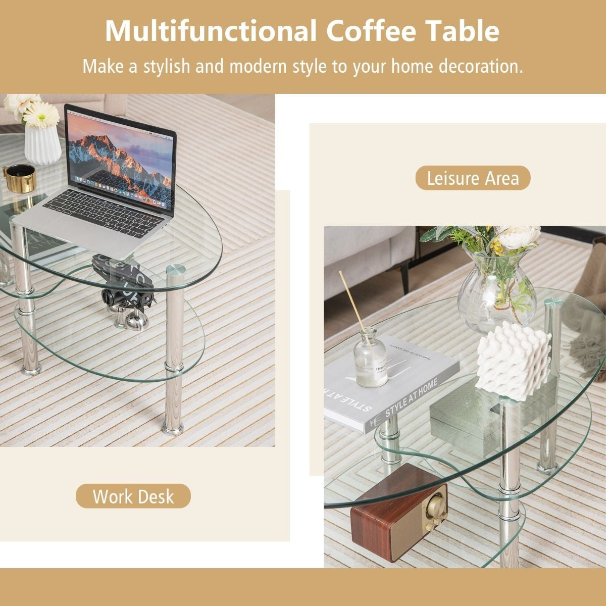 Coast Salontafel - 3 Laags - Gehard Glas - Modern - 89 x 50 x 45 cm - Wit