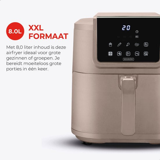 Bourgini Slimfit Airfryer XXL Beige - Heteluchtfriteuse - 8 liter - 1700W - PFAS vrij