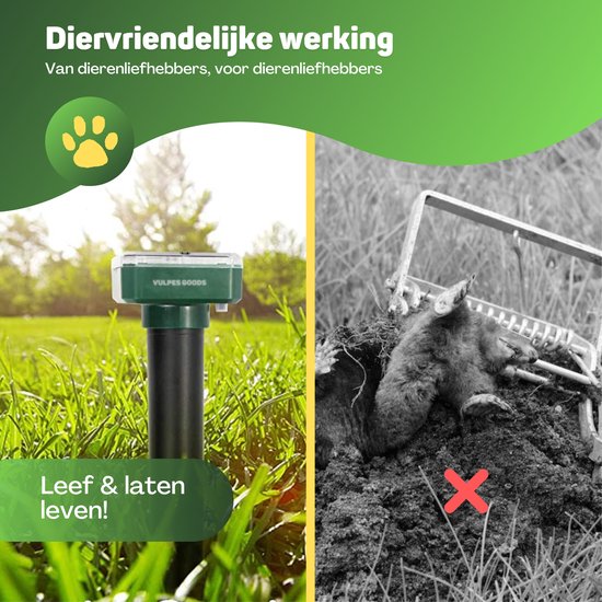 Vulpes Goods® Verjager - Mollenverjager - 4 stuks - Muizenverjager - Mollenbestrijding - Werkt op zonne-energie - Waterdicht - Diervriendelijk - Strakke tuin, gazon of perceel!