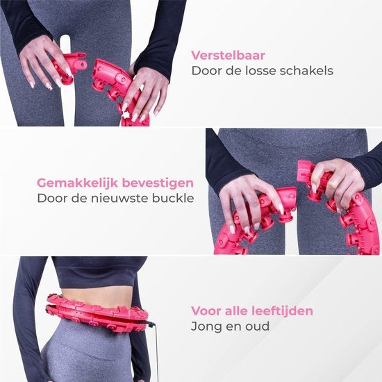 Nuvance - Verstelbare Fitness Hoelahoep met Gewicht - 24 + 5 Schakels - voor Volwassenen en Kinderen - Hoelahoeps - Smart Hoepel - Roze