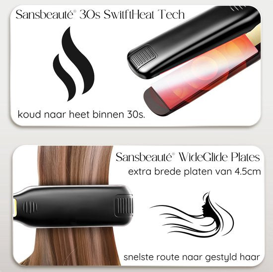 Sansbeauté® Professionele Stijltang - 2 in 1 - Krultang - Stijltangen - Hair Straightener - Snel Opgewarmd - 80℃ t/m 230℃ - Steilen & Krullen - ION technologie
