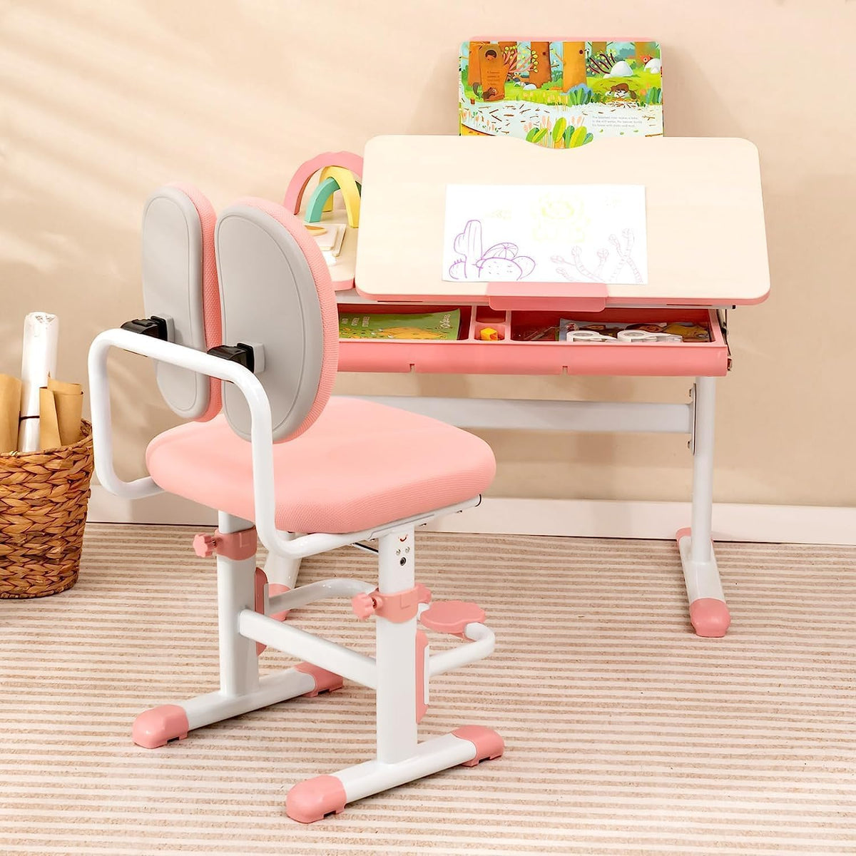 Coast Kinderbureau met stoel - Hoogte verstelbaar - Max. 110 kg - 80 x 52 x 73 cm - Roze