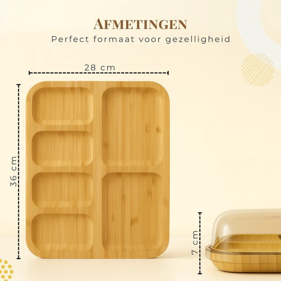 Latium Borrelplank van Bamboe Hout inclusief Deksel met Handvat - Luxe Tapasplank - Serveerplank - Inclusief gratis E-book - Kerstcadeau voor Vrouwen of Mannen