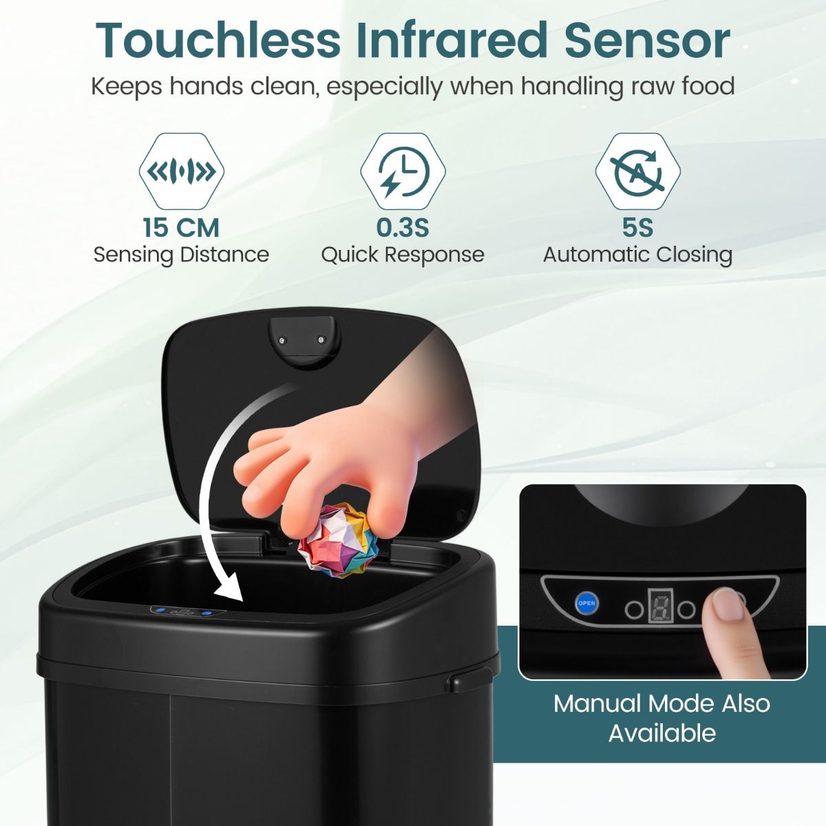 Coast Sensor Prullenbak - dual-zone ontwerp - automatische afvalscheiding - zwart - 68 liter