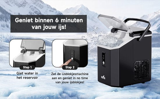 Bardi 1.1L - Nugget Ice Machine Square - Crushed Ice Maker met IJslepel - 15kg/24 uur - IJsblokjesmaker - Met Luxe Thermosbeker - Zwart