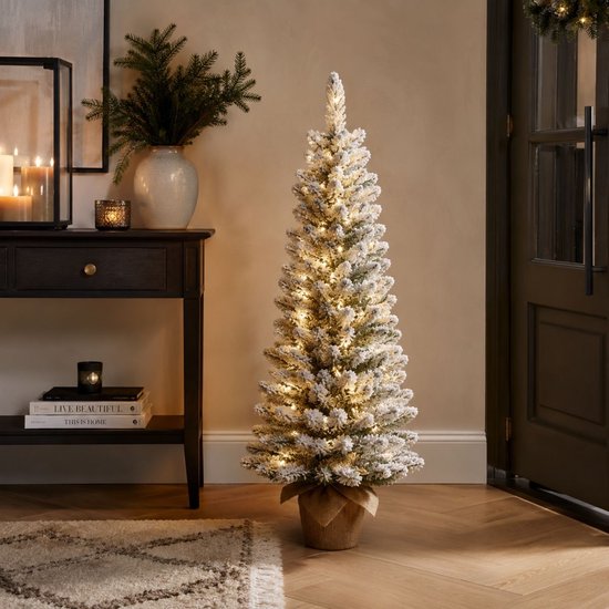 Black Box Trees Gerlos Kunstkerstboom met Verlichting - Kunstboom H120 x D51 cm - Kunst Kerstboom met Besneeuwde Takken - Kerstdecoratie voor Binnen - 166 Tips - Groen