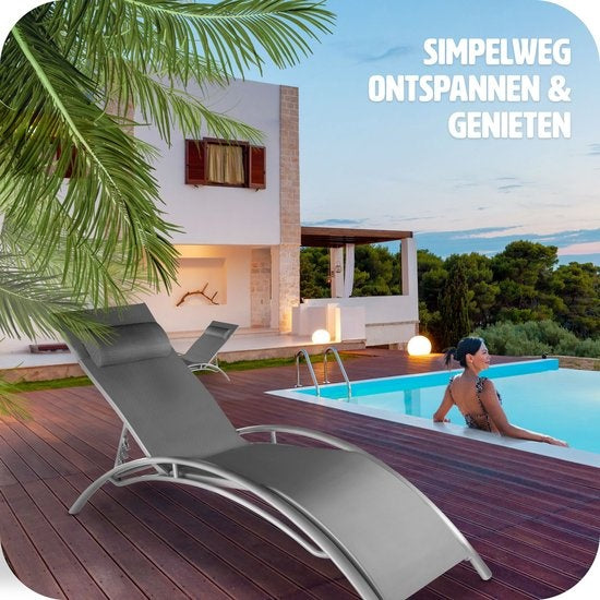 Tectake® Set van 2 Tuin Ligstoelen - Grijs Aluminium
