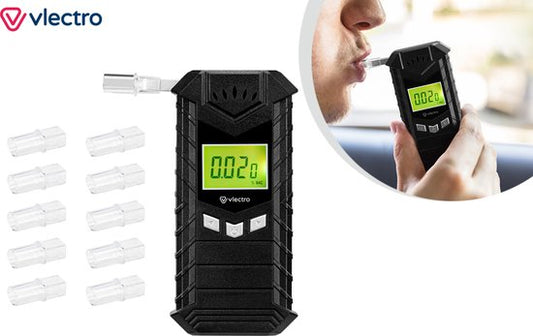 Vlectro Alcoholtester - Digitale Blaastest - USB-Oplaadbaar - Inclusief Mondstukjes - Compact Ontwerp