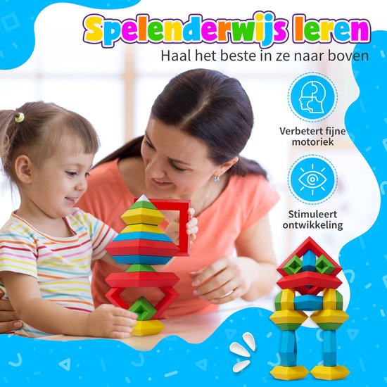 MontiPlay® Build Buddies - 60 Stuks Blokkentoren - Educatief Montessori Speelgoed - Stapelstenen & Blokken - STEM & Sensorisch Peuterspeelgoed - Vanaf 3 Jaar - Kinderspeelgoed - Bouwblokken - Speelgoedboek 2024