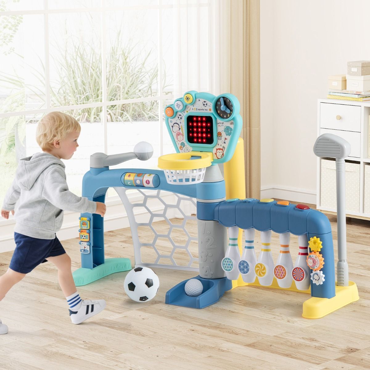 Coast 5-in-1 sportspeelgoed voor peuters - basketbalring, voetbaldoel, golf, bowlen, honkbal - multicolor