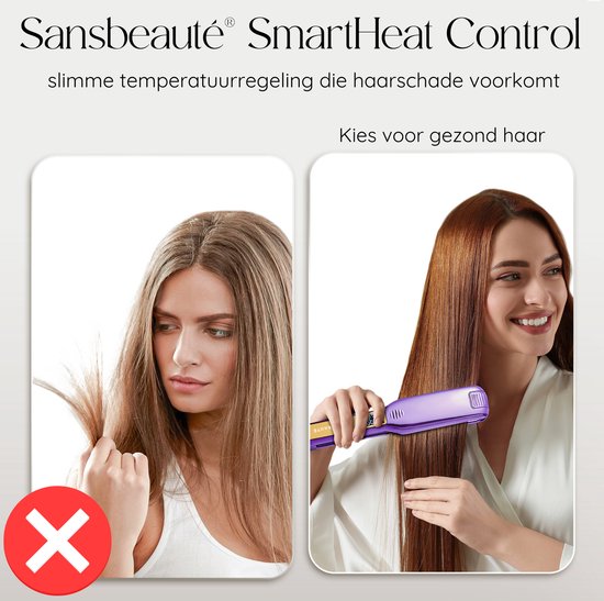 Sansbeauté® Professionele Stijltang - 2 in 1 - Krultang - Stijltangen - Hair Straightener - Snel Opgewarmd - 80℃ t/m 230℃ - Steilen & Krullen - ION technologie - Classic Purple