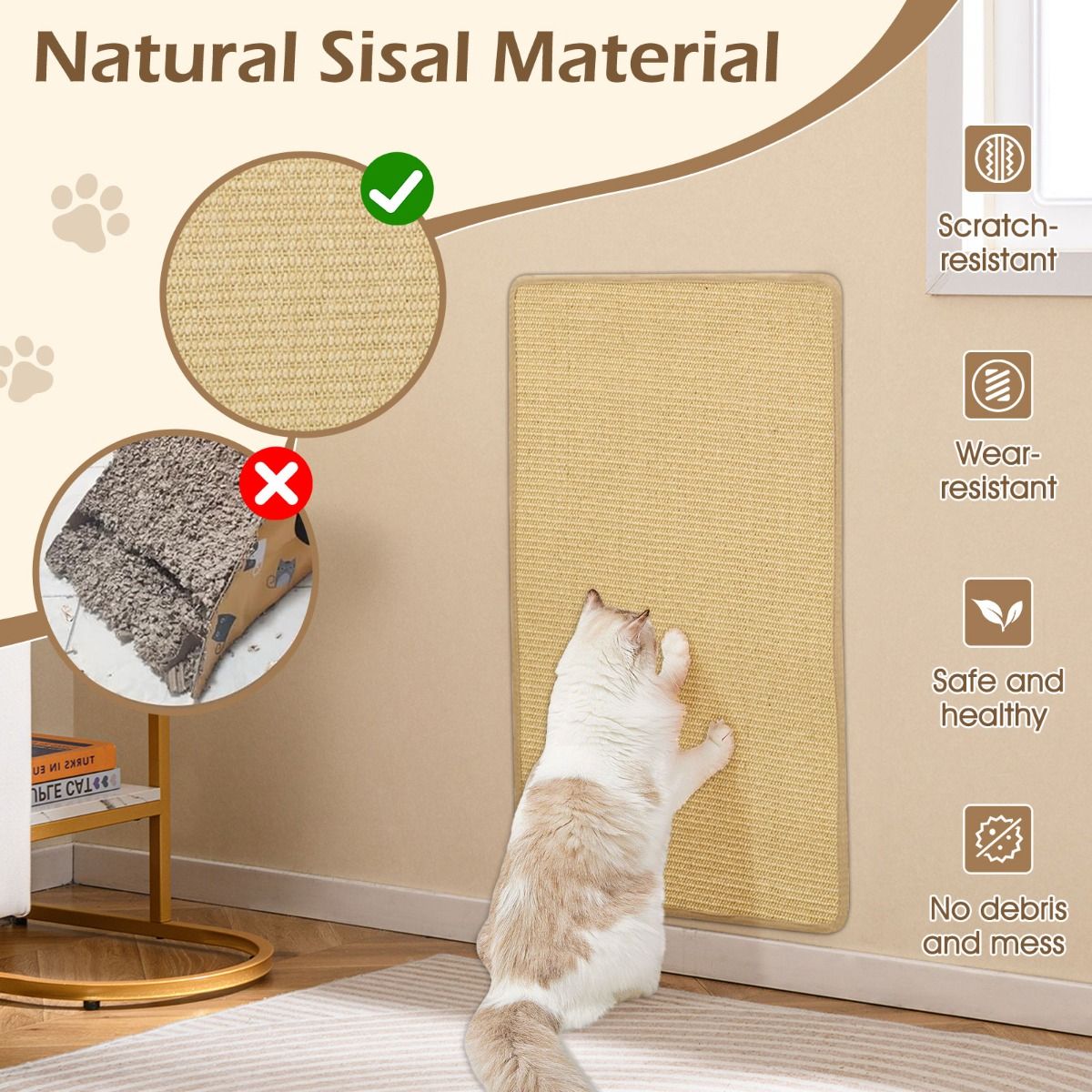 Coast Krabmatten Set - sisal - zelfklevend - 80 x 50 cm - natuurlijk