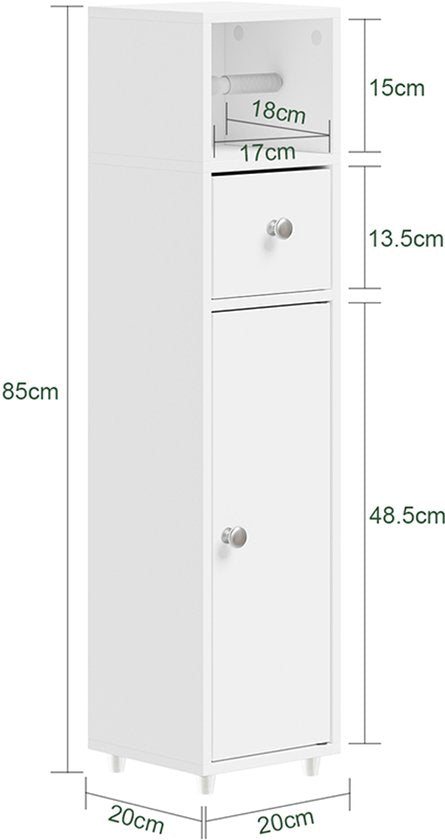 SoBuy Toiletkast BZR219-W - Wastafelkastje met WC-rolhouder - Wit - 85x20x20 cm