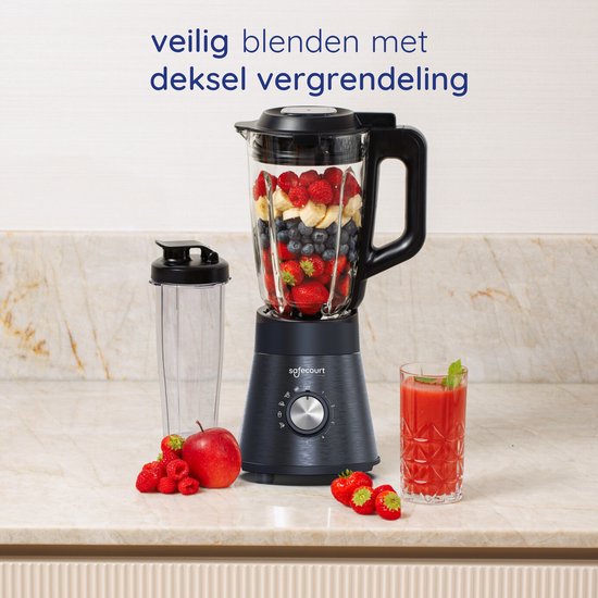 Safecourt Kitchen Power blender - 5 automatische programma's - Smoothie maker - 1000 Watt - Zwart