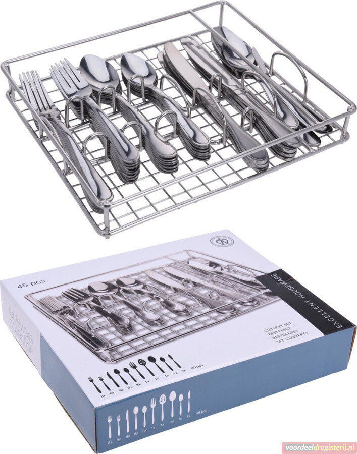 Bestekset 45dlg - RVS - met metalen Tray