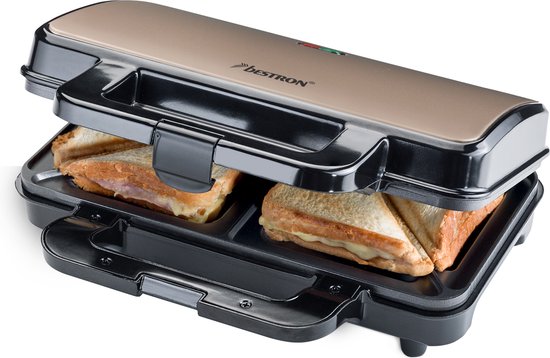 Bestron Tosti apparaat - ASM90XLSAT - 900W - Voor 2 tosti's - Anti aanbaklaag - Wit/Grijs - 5 jaar garantie