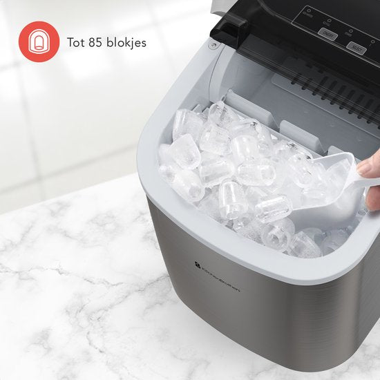 KitchenBrothers IJsblokjesmachine - 1.2L - IJsklontjes maker - IJsschep – 12kg/24 uur – Draagbaar – Zelfreinigingsfunctie - RVS