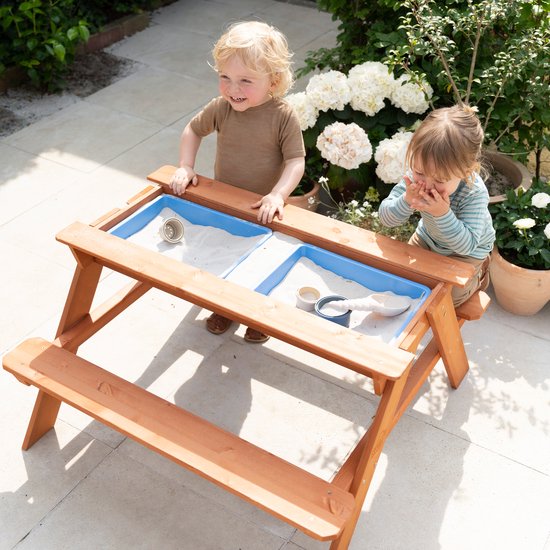 Sunny Dave Zand & Water Picknicktafel in Bruin voor kinderen - Multifunctionele Picknick tafel met 2 uitneembare kunststof bakken - FSC hout