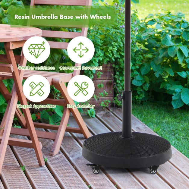 Coast Zwarte Parasolstandaard met Wieltjes – 23 kg, Ø52 cm, Hoogte 43,5 cm – Geschikt voor 38/48 mm Parasolstangen