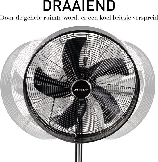 Lifetime Air Statiefventilator - 230V - Hoogte 85-125 CM - 3 Snelheden - Oscillerende Functie - Kantelbaar - Zilver