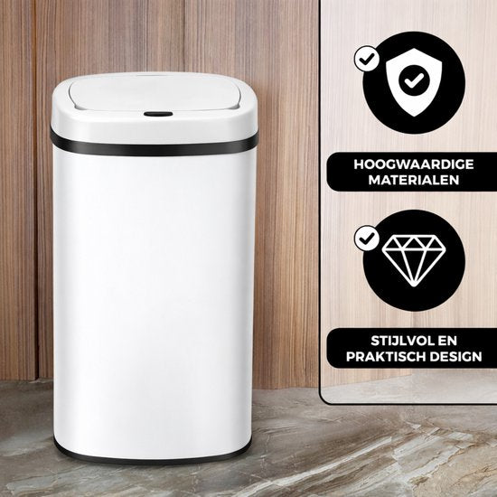 Bayt Prullenbak - Prullenbak 60 Liter - Vuilnisbak - Afvalbak - Metaal - Wit