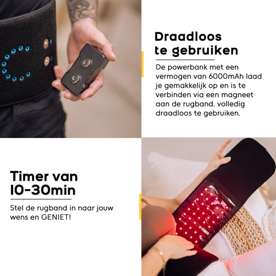LIROMA® - Rood Licht Therapie Rugband - Draadloos - Timer - 6000mAh - Infraroodlamp - Infrarood Rugband - Meerdere Lichaamsdelen - Red Light Therapy - Afslankband - Warmteband