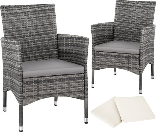Tectake Wicker Tuinstoelen – 2 Stuks, Incl. 4 Kussenhoezen, Draagvermogen 120 kg – 59 x 57 x 85 cm – Grijs