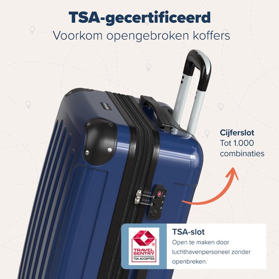 TRVLMORE Kofferset - 3 Delig - 45L Handbagage + 75L en 115L Ruimbagage - TSA Slot - Lichtgewicht - Reiskoffer set - Donkerblauw