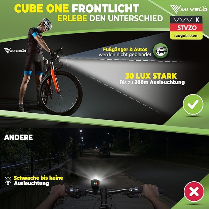 MIVELO Fietslamp – USB Oplaadbaar & 100% Waterdicht – IPX5 – Zwart
