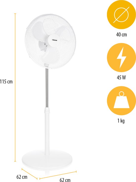 Tristar Voetventilator – 85–120 cm Verstelbaar – 85° Oscillerend – 3 Snelheden – VE‑5757 – Wit