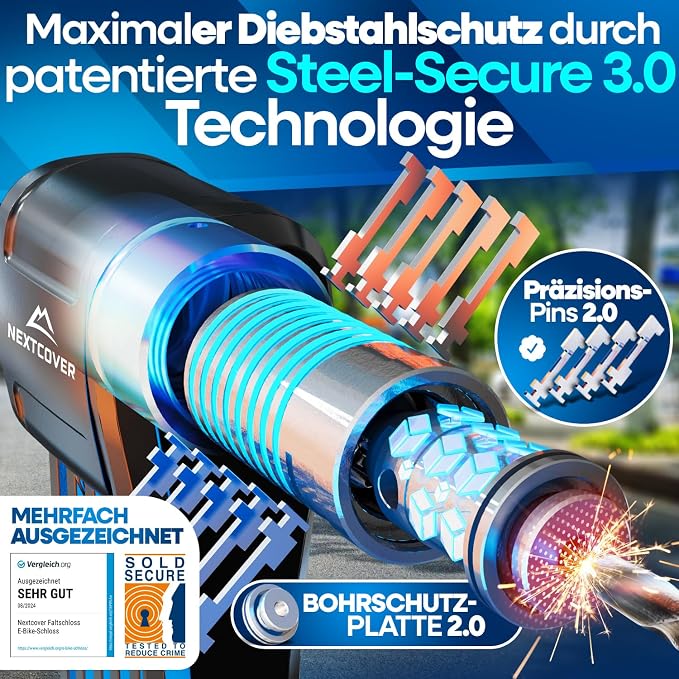 NEXTCOVER Vouwslot Fiets - 100 cm - Gehard Carbonstaal - Inclusief 3 Sleutels