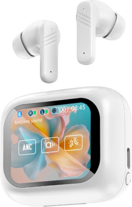 SoundVibe® - Earbuds Draadloos Met Noice Cancelling - Wit - Bluetooth Oordopjes - Noice Cancelling Hoofdtelefoon - LX-10 Earpods met Scherm - Werkt Met Apple En Android - Earpods USB C - Wireless Earphons - Oortjes Draadloos