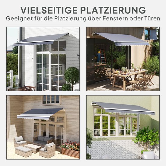 Outsunny Markiesstoff Bekleding met Volant Waterafstotend Vervangingsstof voor 4 x 3 m Markiezen Markiesdoek Markiesstof Zonwering voor Tuin Balkon Erf Grijs