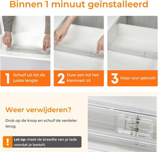 Posity Ladeverdeler - Verstelbaar & Uitschuifbaar - 12 Stuks - Lade Organizer - Voor Keuken, Slaapkamer & Kleding - Kunststof - Transparant