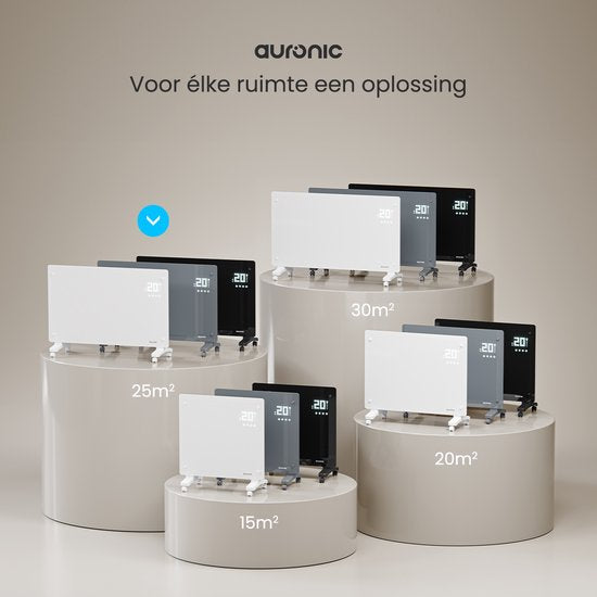 Auronic Elektrische Kachel – Convectorkachel met Thermostaat en Afstandsbediening - Glazen Paneelverwarming - 2000W Heater - Grijs