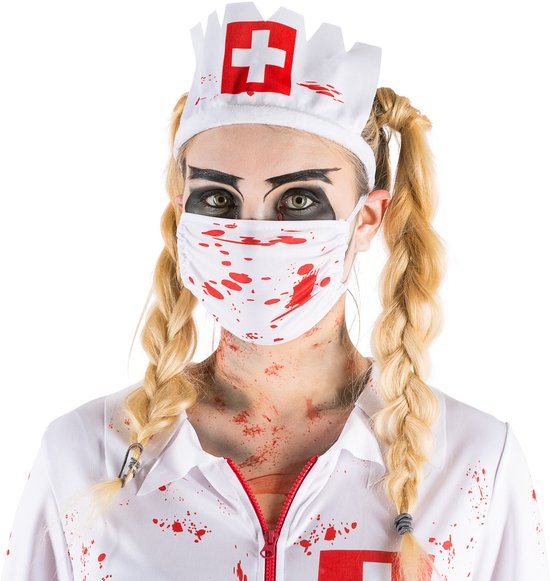 Dressforfun vrouwenkostuum sexy zombieverpleegster M - verkleedkleding kostuum halloween verkleden feestkleding carnavalskleding carnaval feestkledij partykleding - 300063
